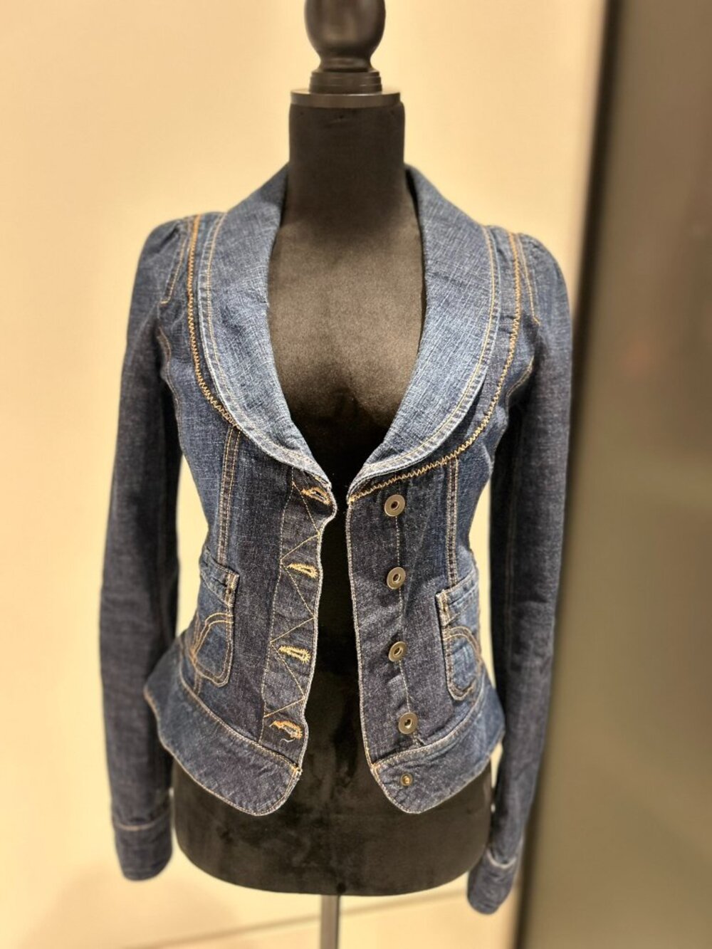 Vintage D&G Dolce & Gabbana XS Y2K Denim Blazer Jacket Blue Made in Italy